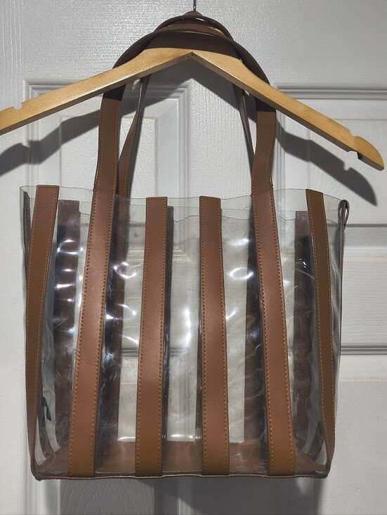 Loeffler Randall Handbags - Loeffler Randall Marlena Clear PVC & Tan Leather Striped Tote Bag